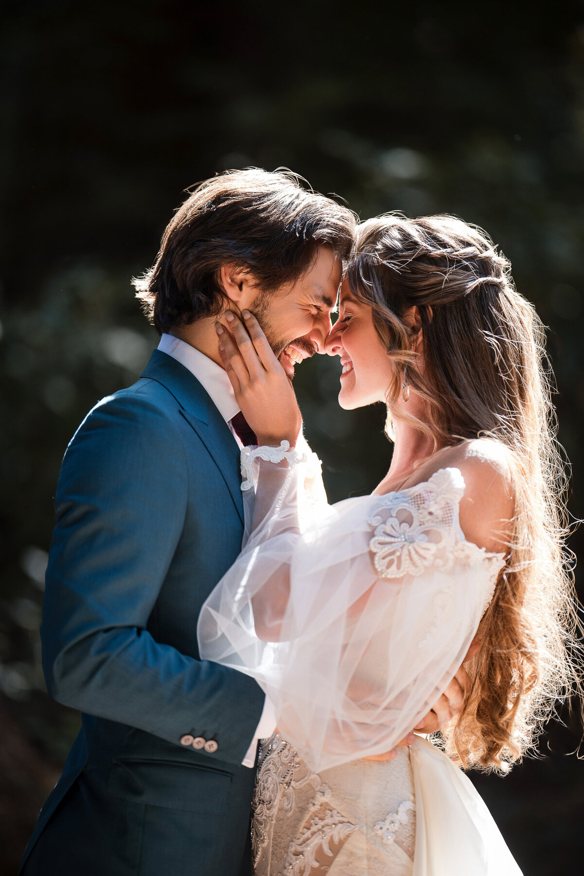 Dark and moody wedding portraits  at a destination wedding at Nestldown in Los Gatos, California