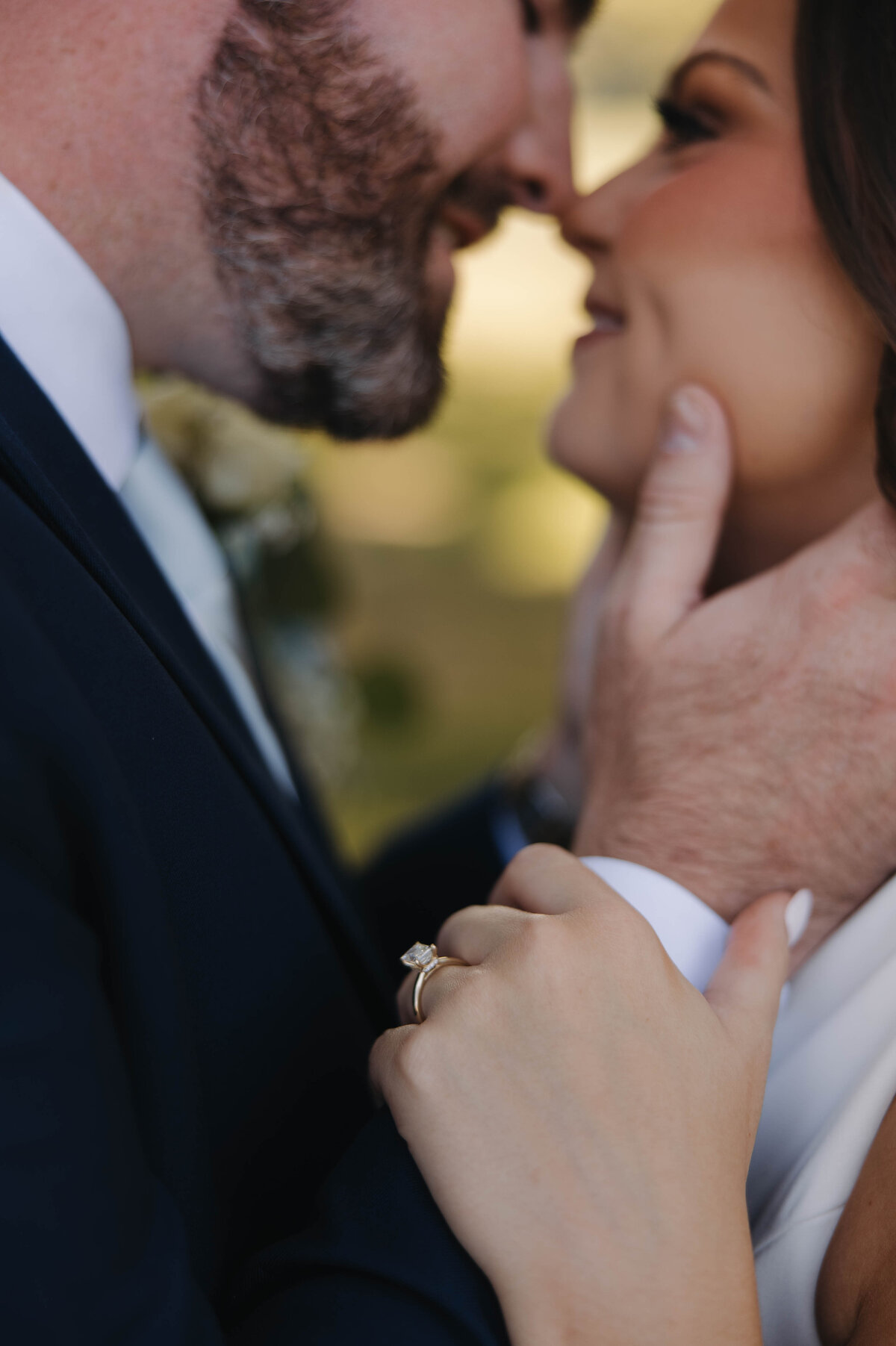 upclose details of bride and groom, close look at engagement ring
