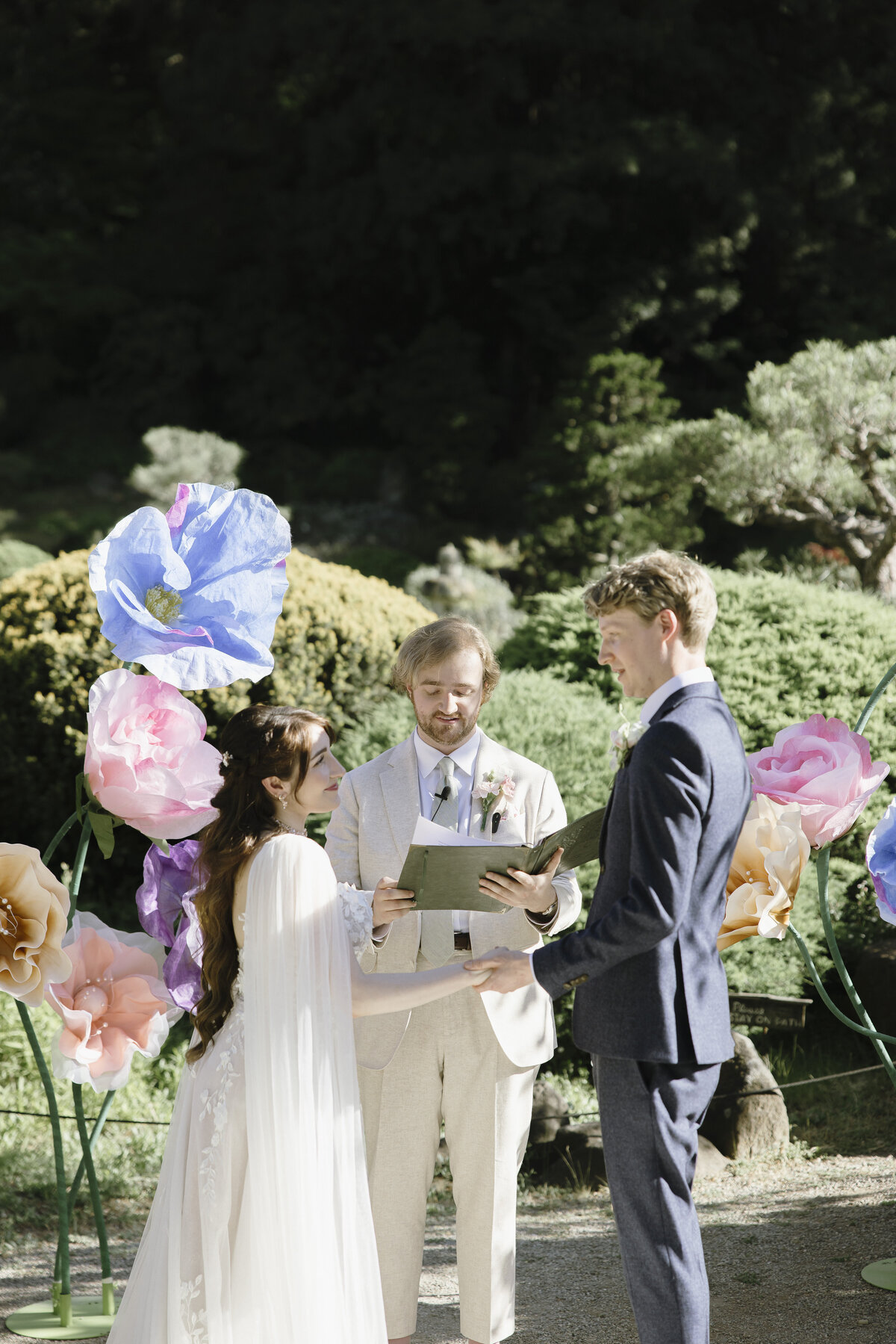 Bride and Groom posing in tea garden