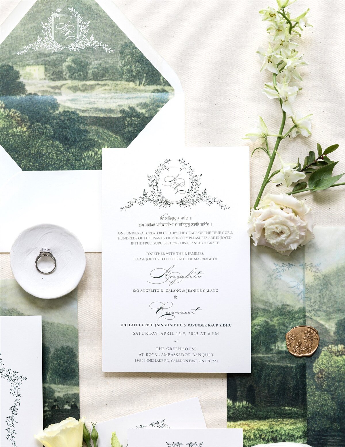 Greenery inspired Ivory wedding invitation 8