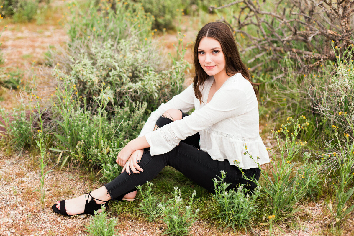 high school senior girl posing for Scottsdale senior photography session in the desert