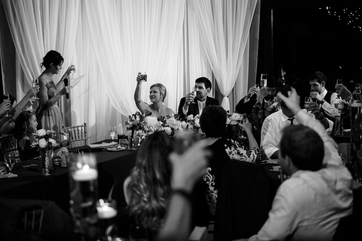 Maid of honor gives toast at wedding reception