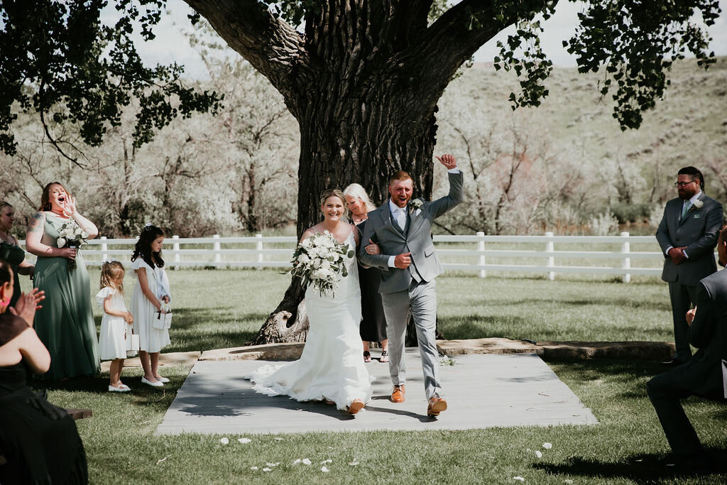 Bride and groom celebrate after getting married