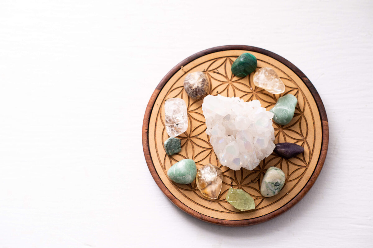 Ottawa branding photography showing a tray of crystals as part of a wellness advocate branding session