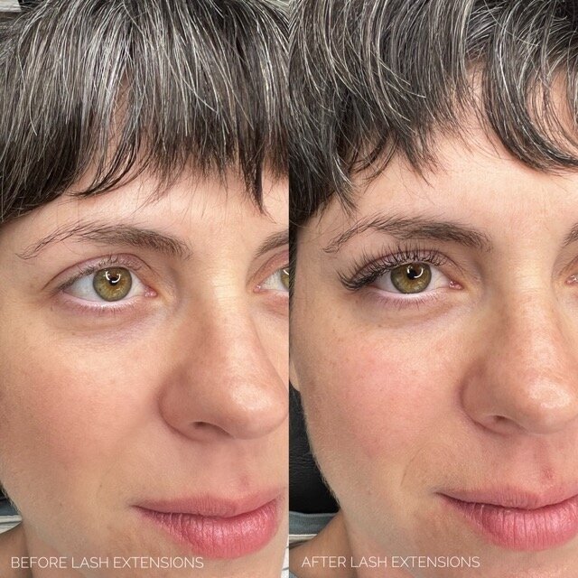 side by side photos of lash extension service