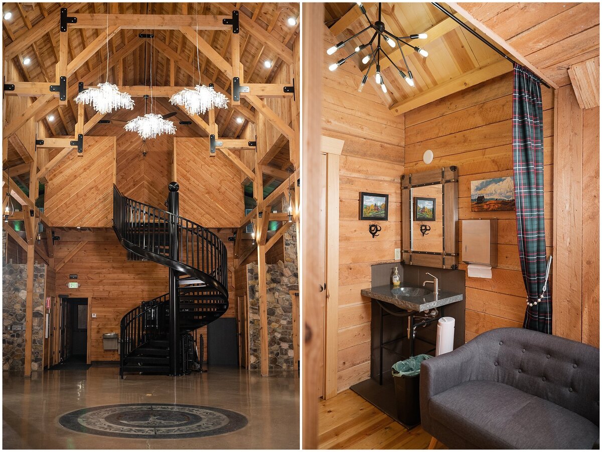 Groom's room at Walker Farms with shiplap walls and leather couches