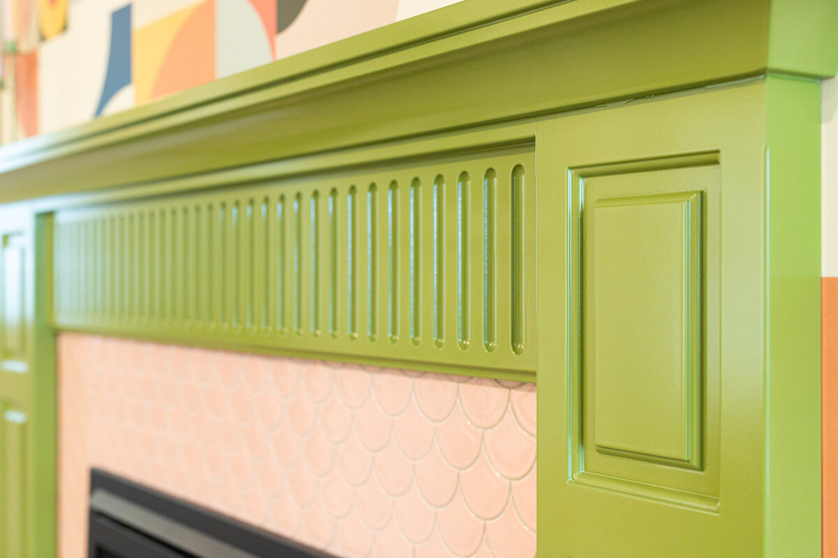 fireplace design with chartreuse lacquer