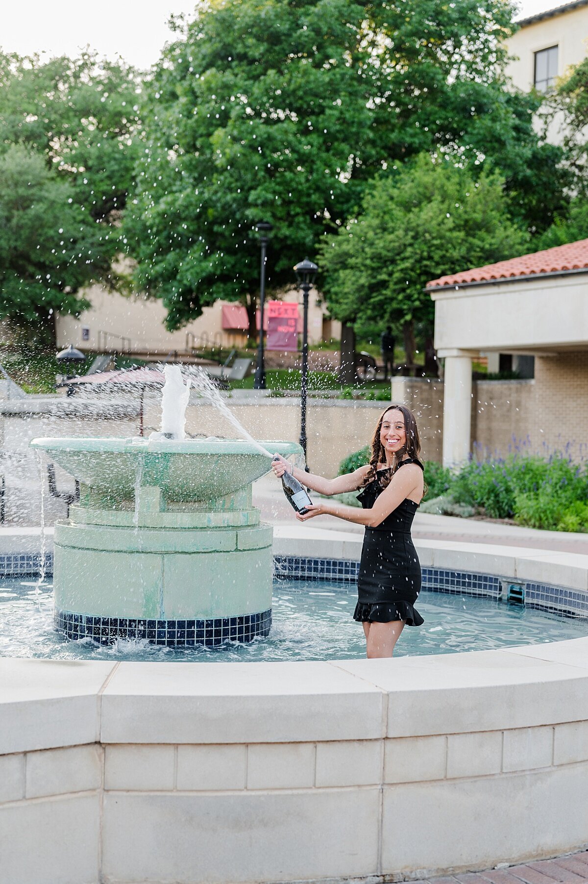 Texas State Graduation Photo by the Fountain