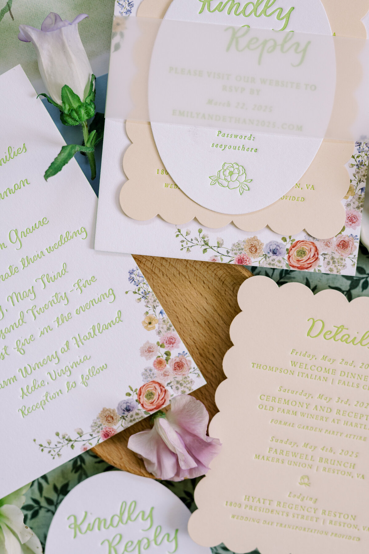 Die-cut letterpress wedding invitations Virginia