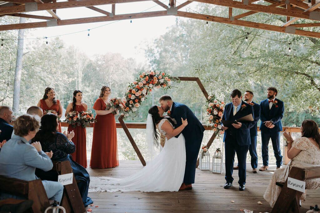 Outdoor wedding at covered pavillion at koury farms