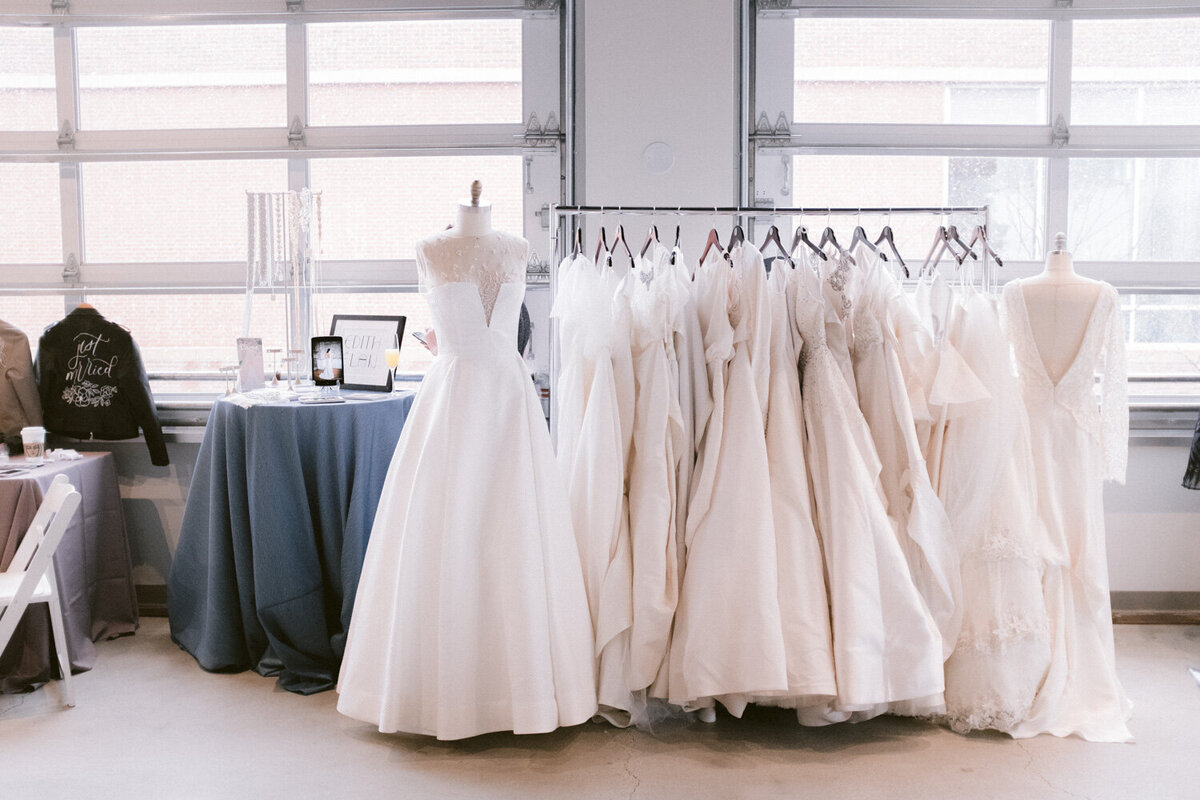 White wedding gowns hanging