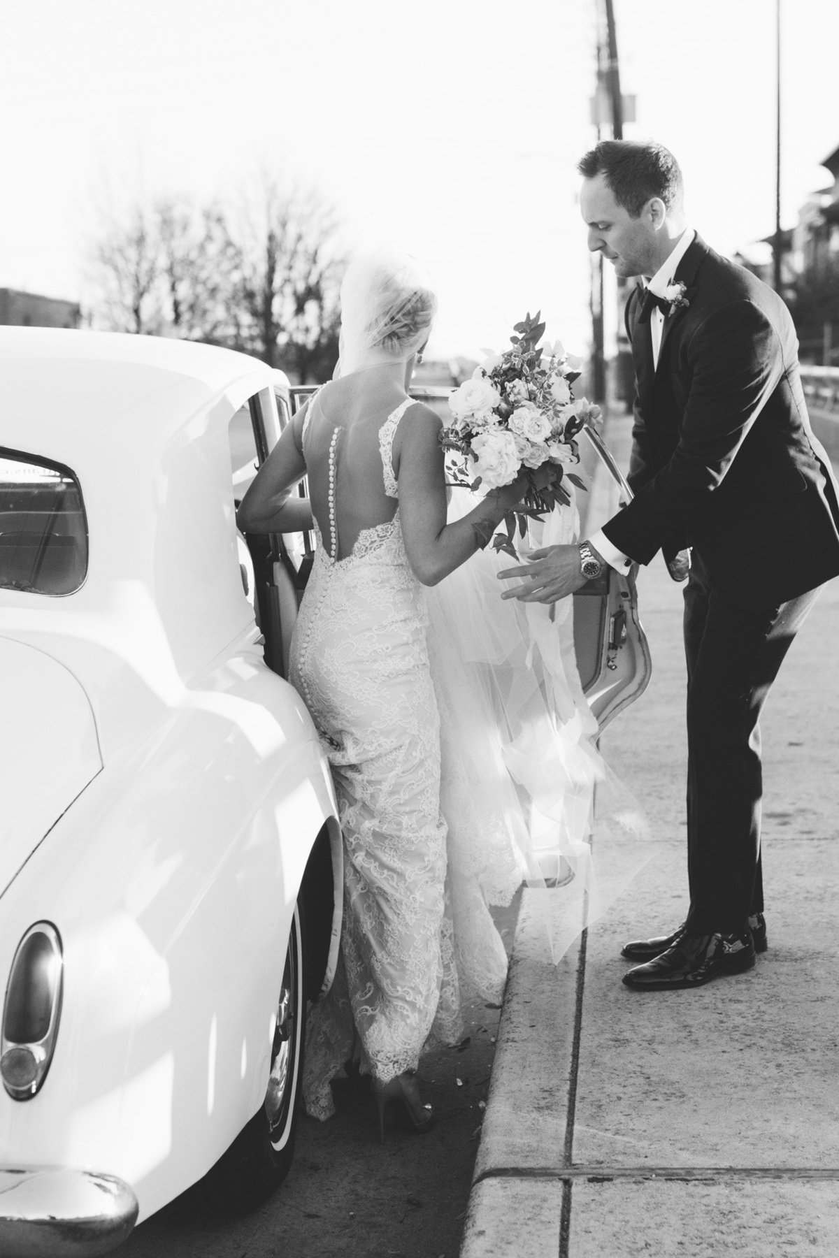 Wedding get away car, vintage Rolls Royce.  Photo by Rebecca Cerasani.