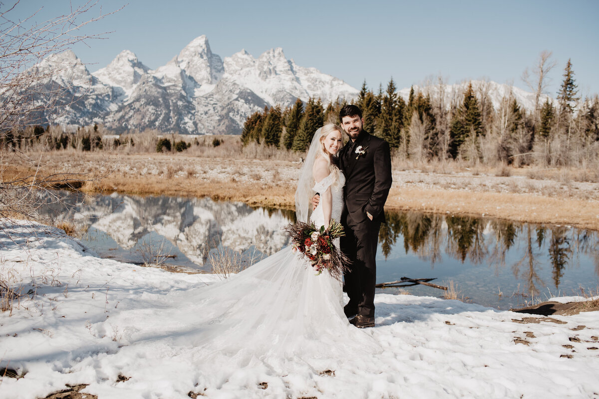 Jackson Hole Photographers capture couple standing in front of Tetons