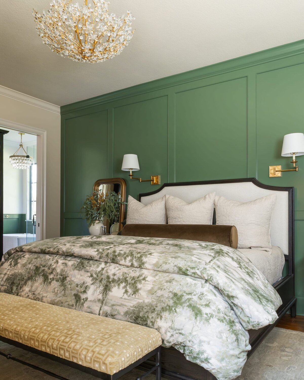 kyleen bushroe interiors coverdell master bedroom with green accent wall