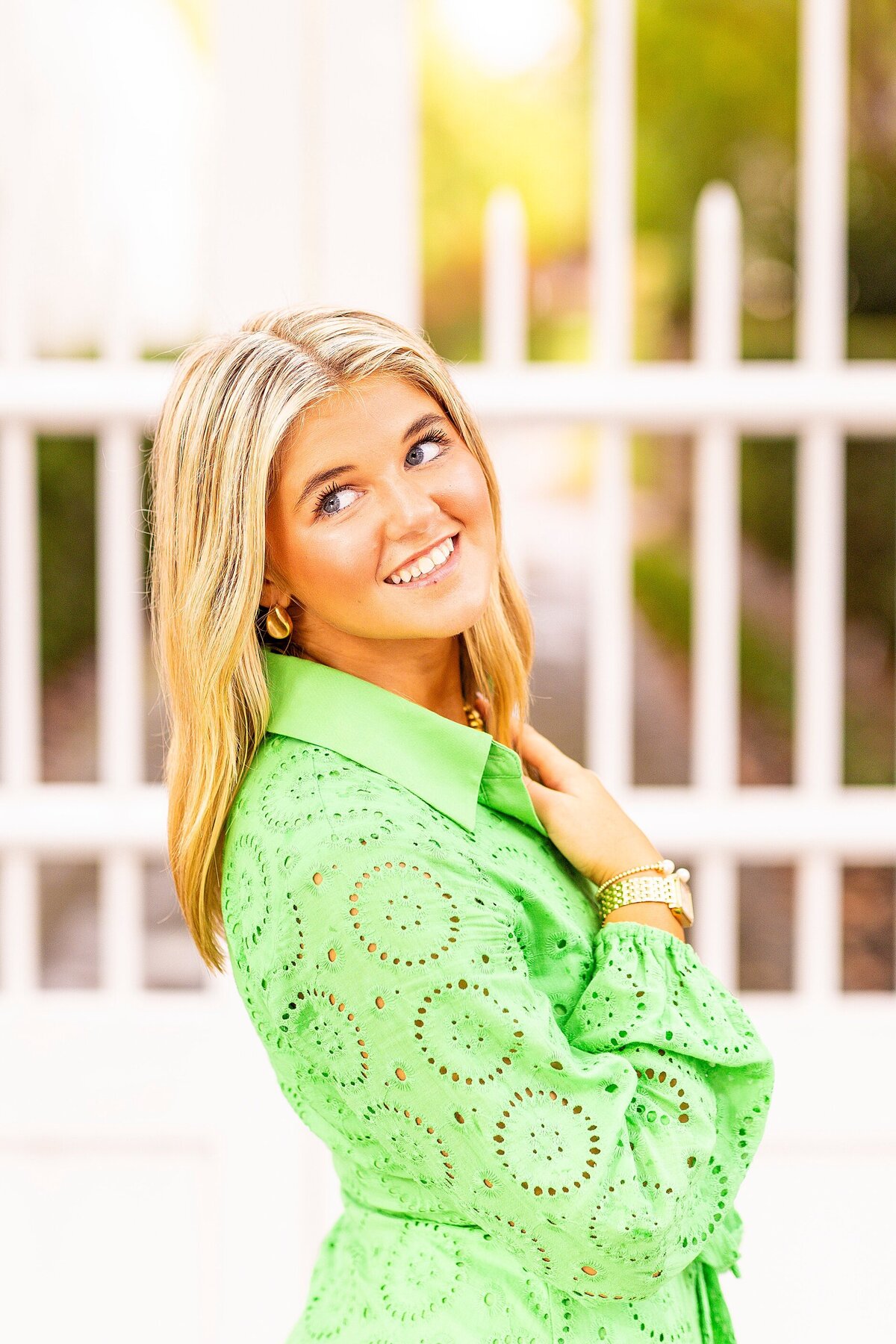 Close-up portrait of high school senior in Charleston, capturing natural expression and confidence