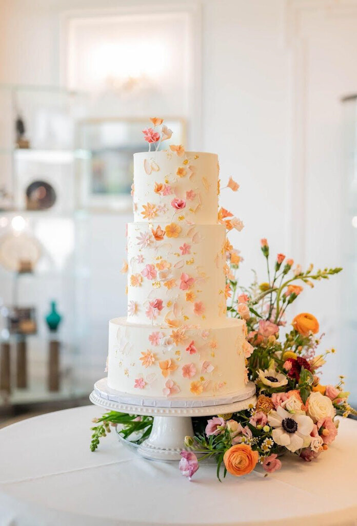 Colourful 3-tier wedding cake by Bake My Day, contemporary cakes & desserts in Calgary, Alberta, featured on the Brontë Bride Vendor Guide.