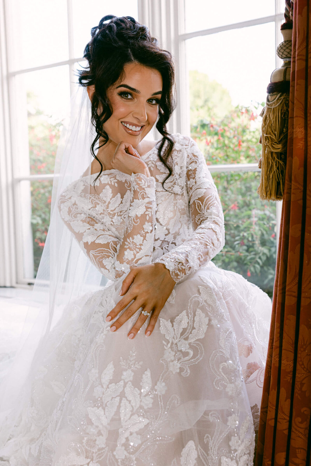 A wedding day photo of the bride in her white dress at the Luttrellstown Castle