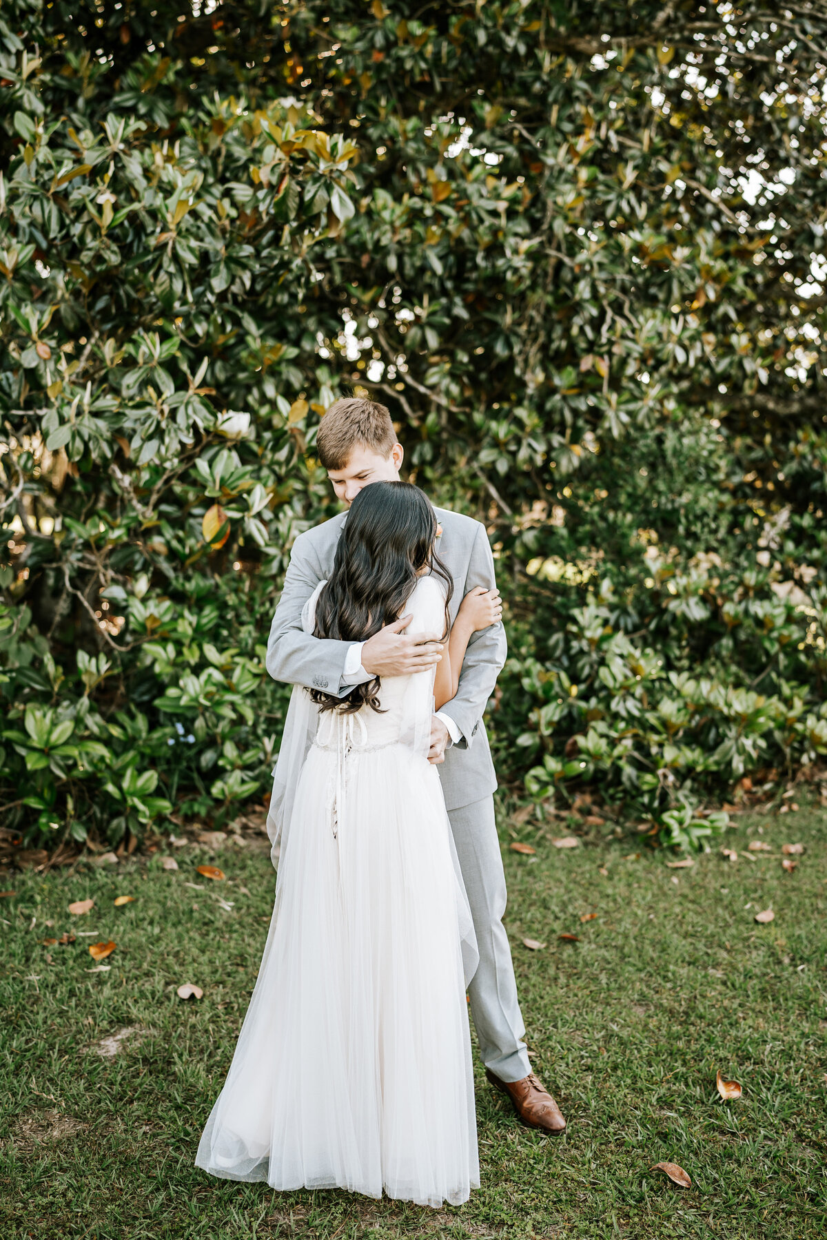 Bride Groom Magnolia Tree First Look