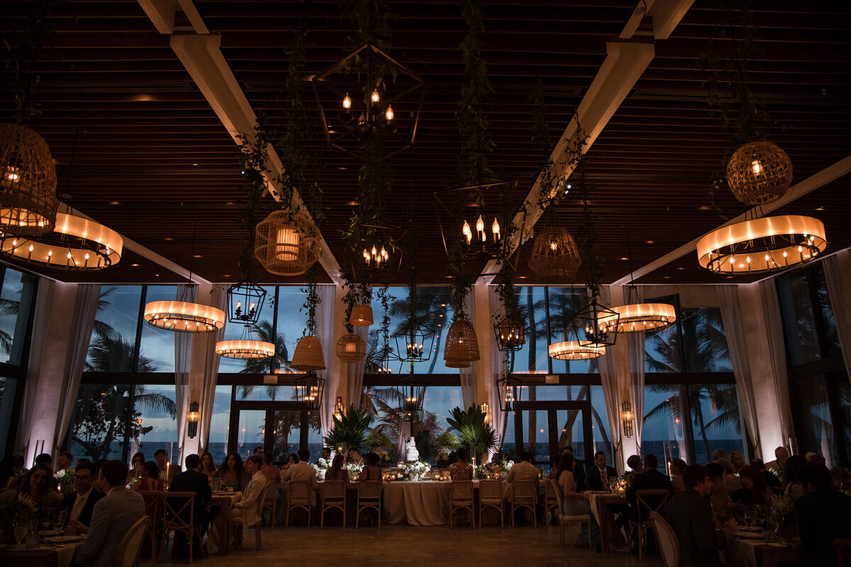 A nighttime reception  at a destination wedding in Puerto Rico