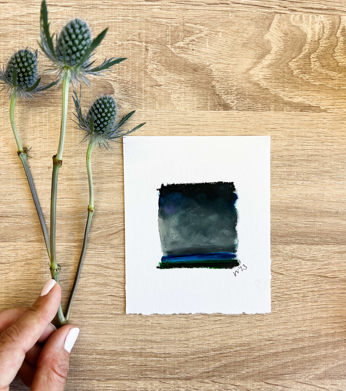 Still Waters in the Storm Oil Pastel Mini Flower Flatlay