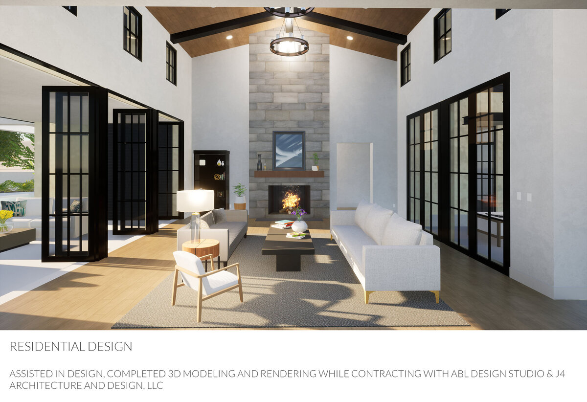 Living room design, 3D model, rendering