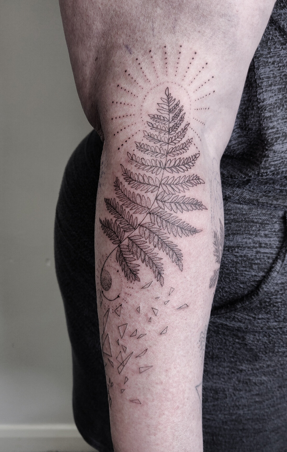 fern tattoo, fine line tattoo, concept tattoo, abstract tattoo, geometric tattoo