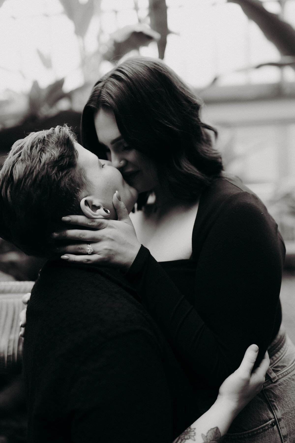 black and white moody engagement photography 