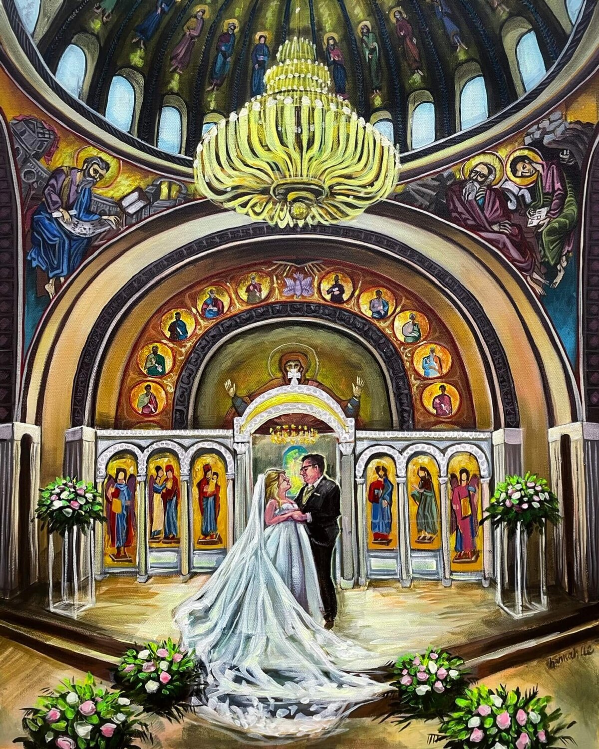 Live Wedding Painting of ceremony at Annunciation Greek Orthodox Cathedral - Volakis - aisleandco