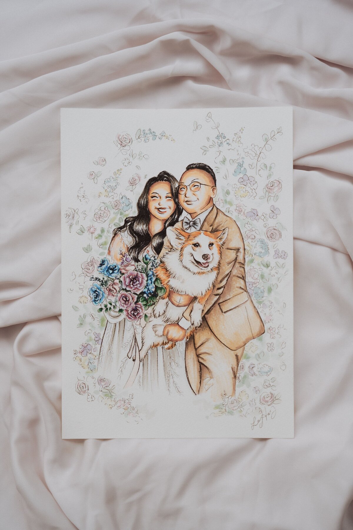 watercolour-wedding-portrait-with-dog