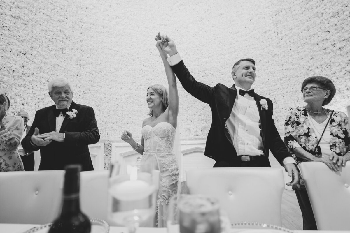 Jill and Chris announced into wedding breakfast room