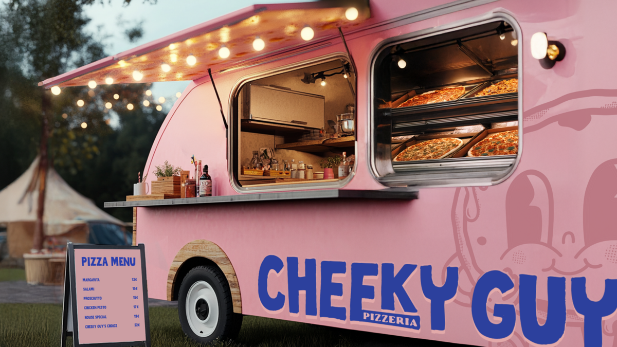 Mockup of a festival van for the brand Cheeky Guy
