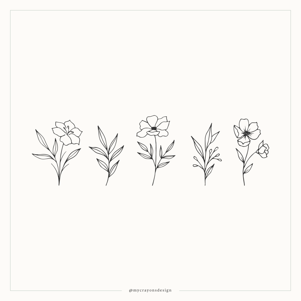 fine line flower doodles in ink