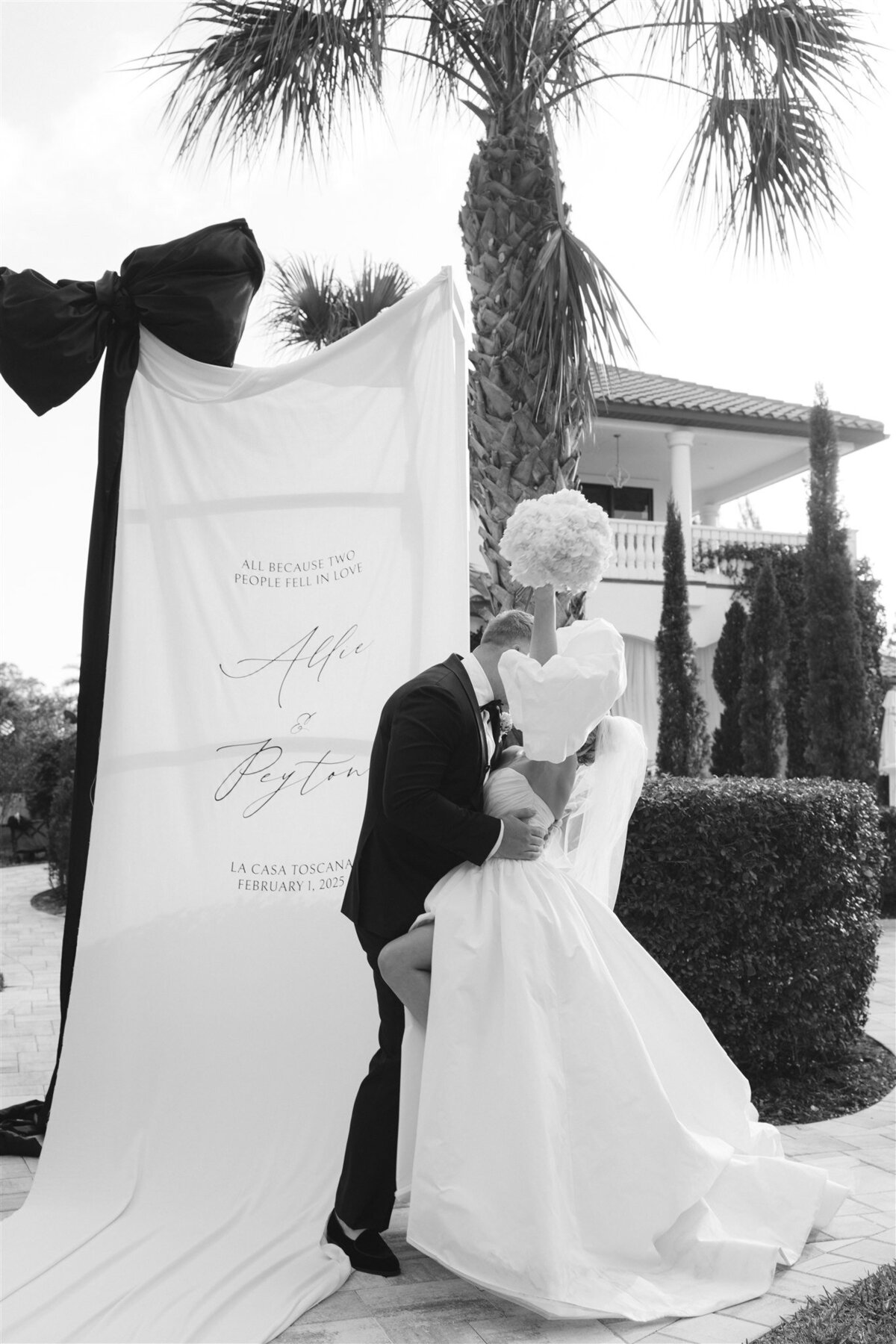 12ft fabric welcome sign with large bow La Casa Toscana