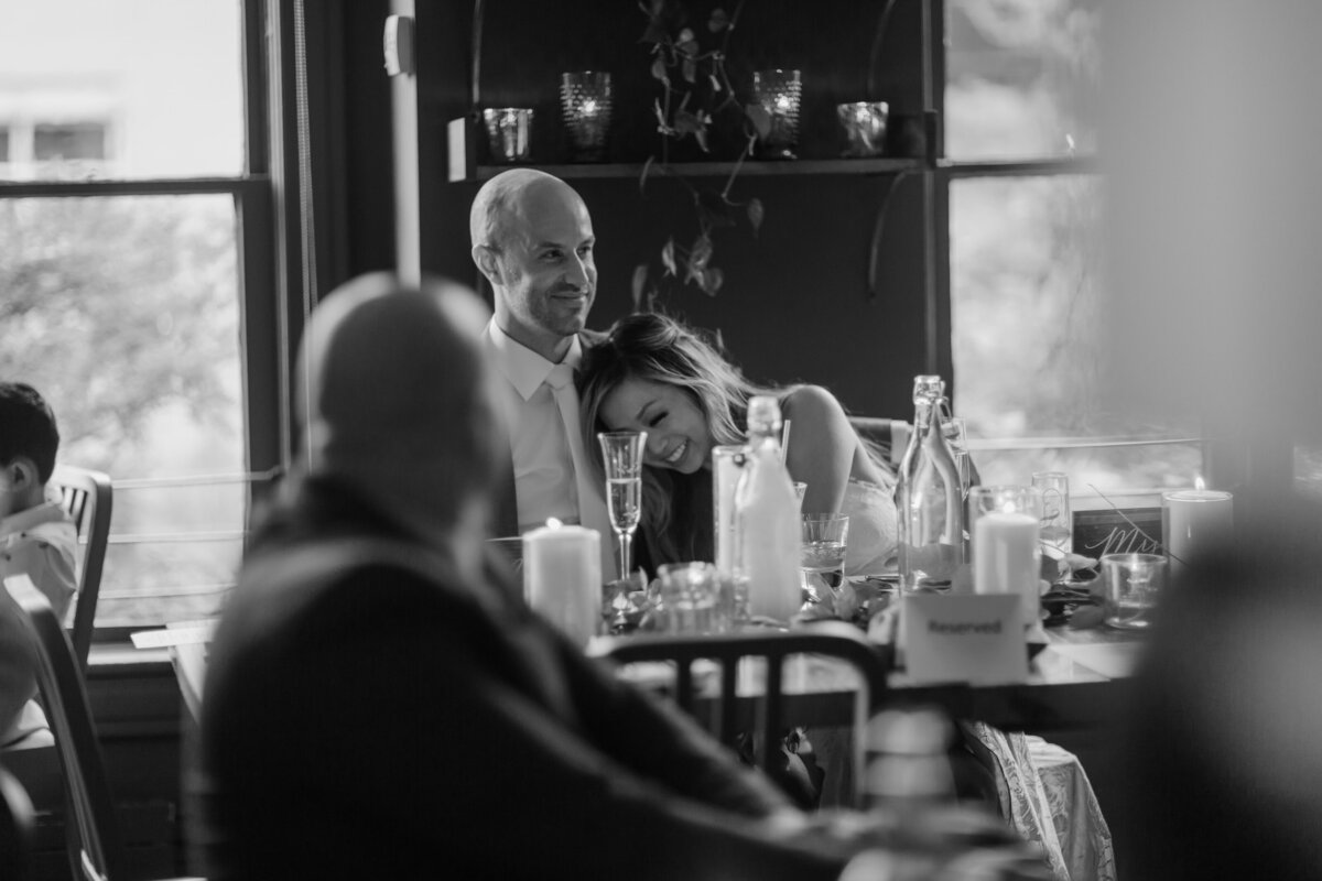 bride and groom at reception