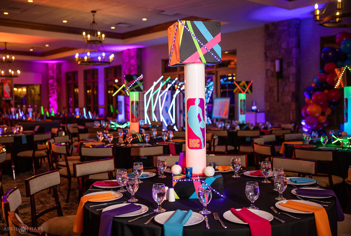 Neon Colored NBA Basketball Themed Bar Mitzvah Party in Denver