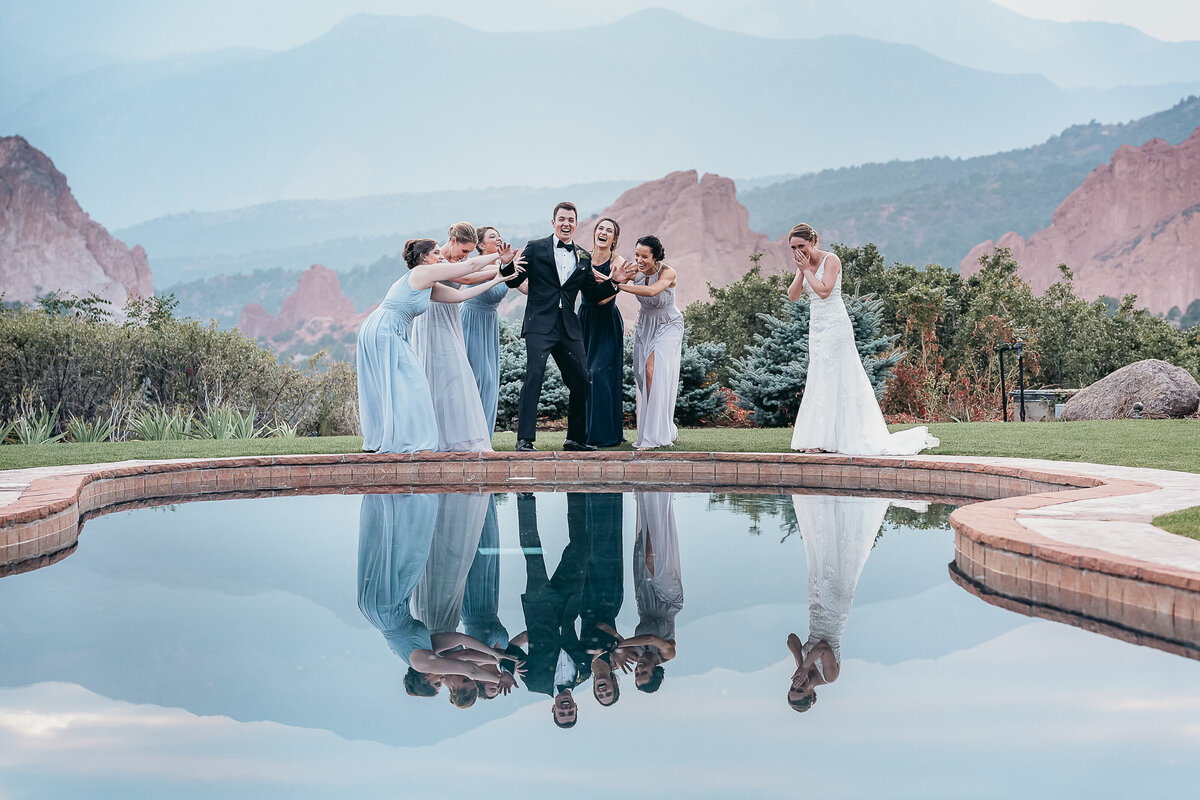 Bridal Party Wants to Throw Groom in Pool Garden of the Gods