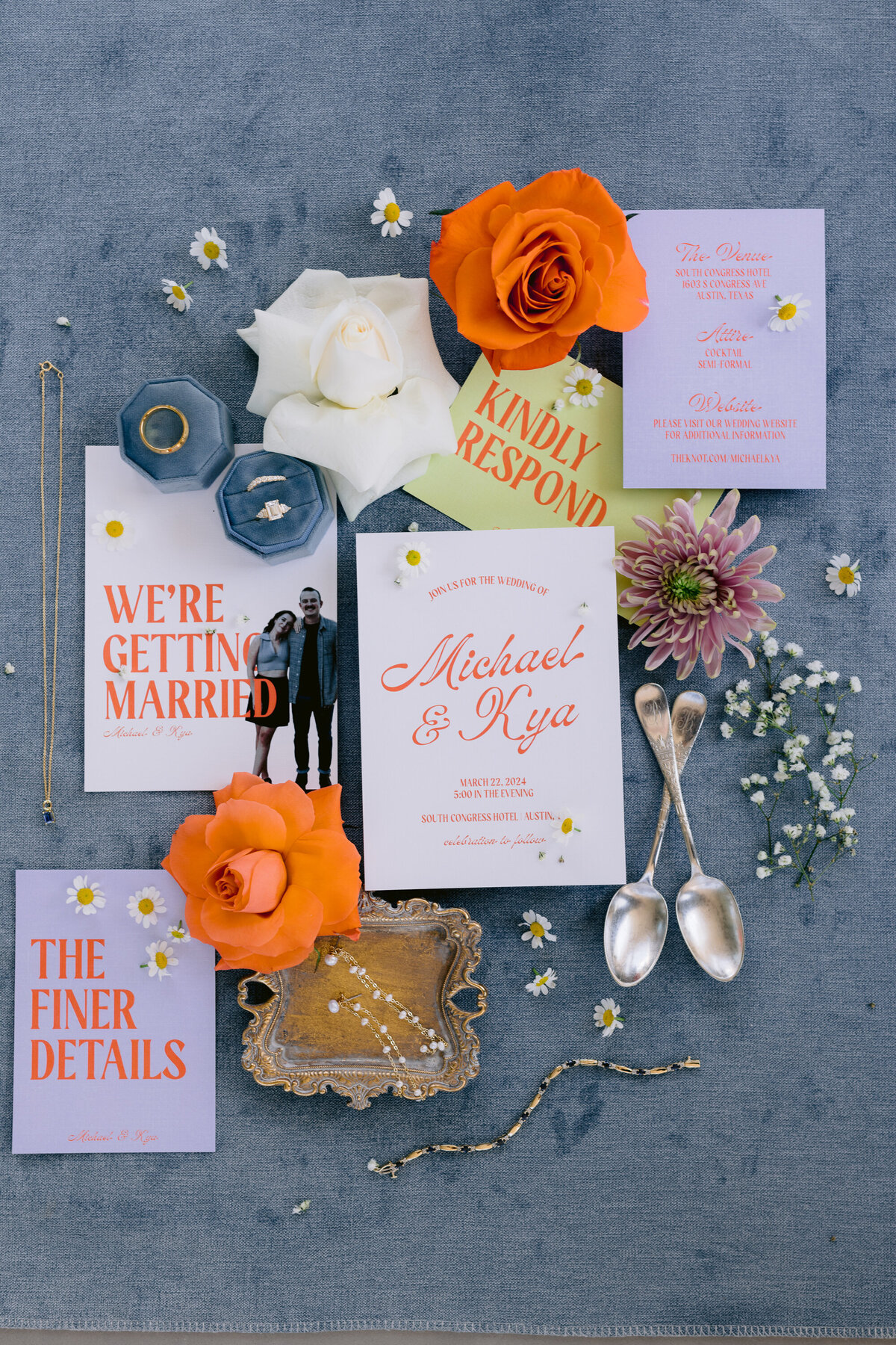 wedding details flatlay