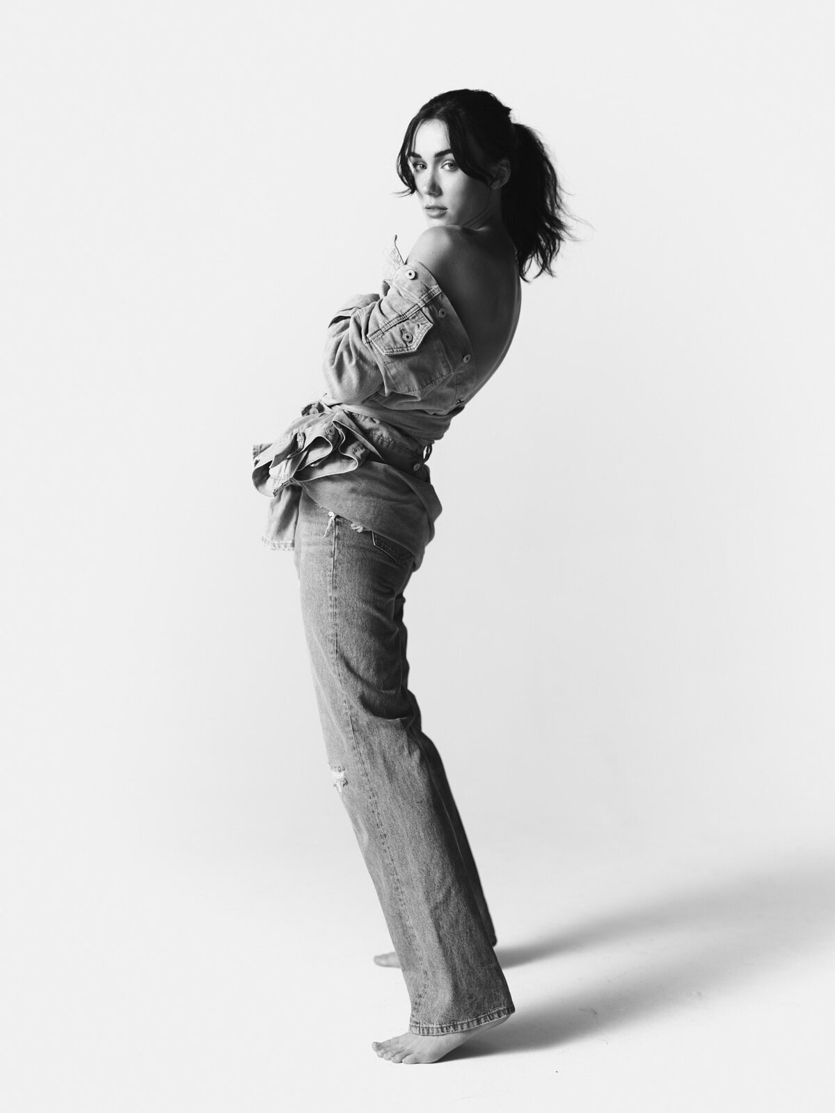 Editorial-fashion-model-denim-black & white