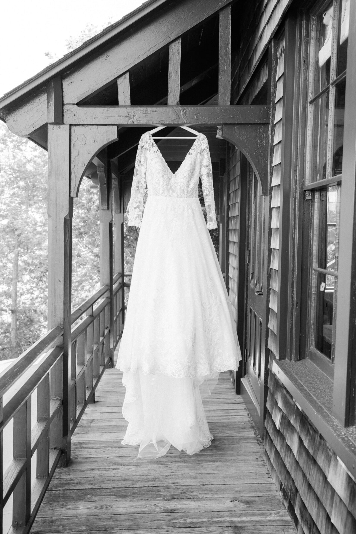 wedding dress hanging at castle hill inn newport RI