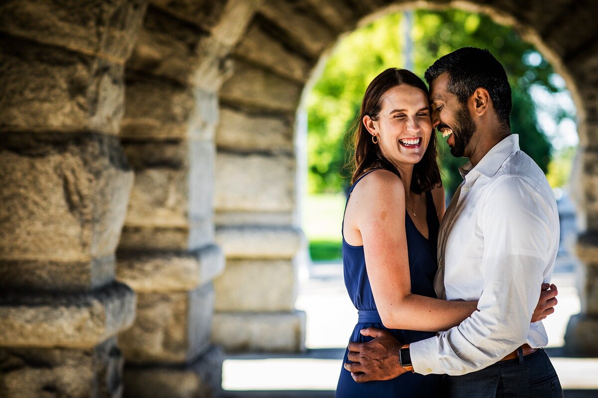 A couple hugs during a Lincoln Park engagement session.