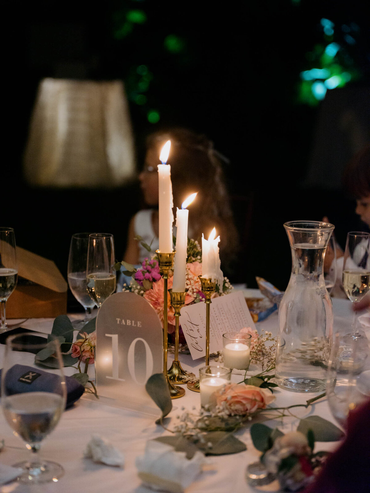Elegant tented reception at private estate wedding.