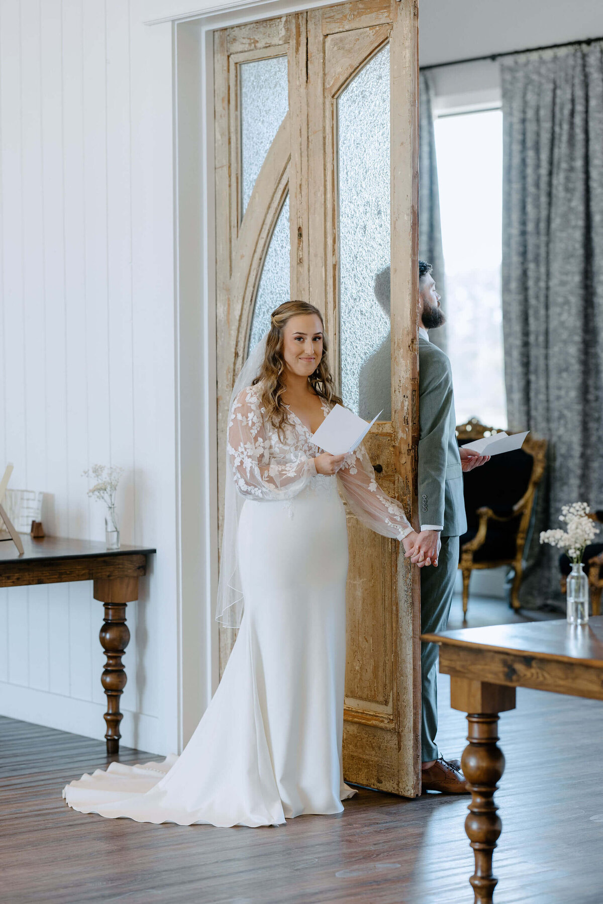 private vows between bride and groom at Terrell, Texas wedding venue