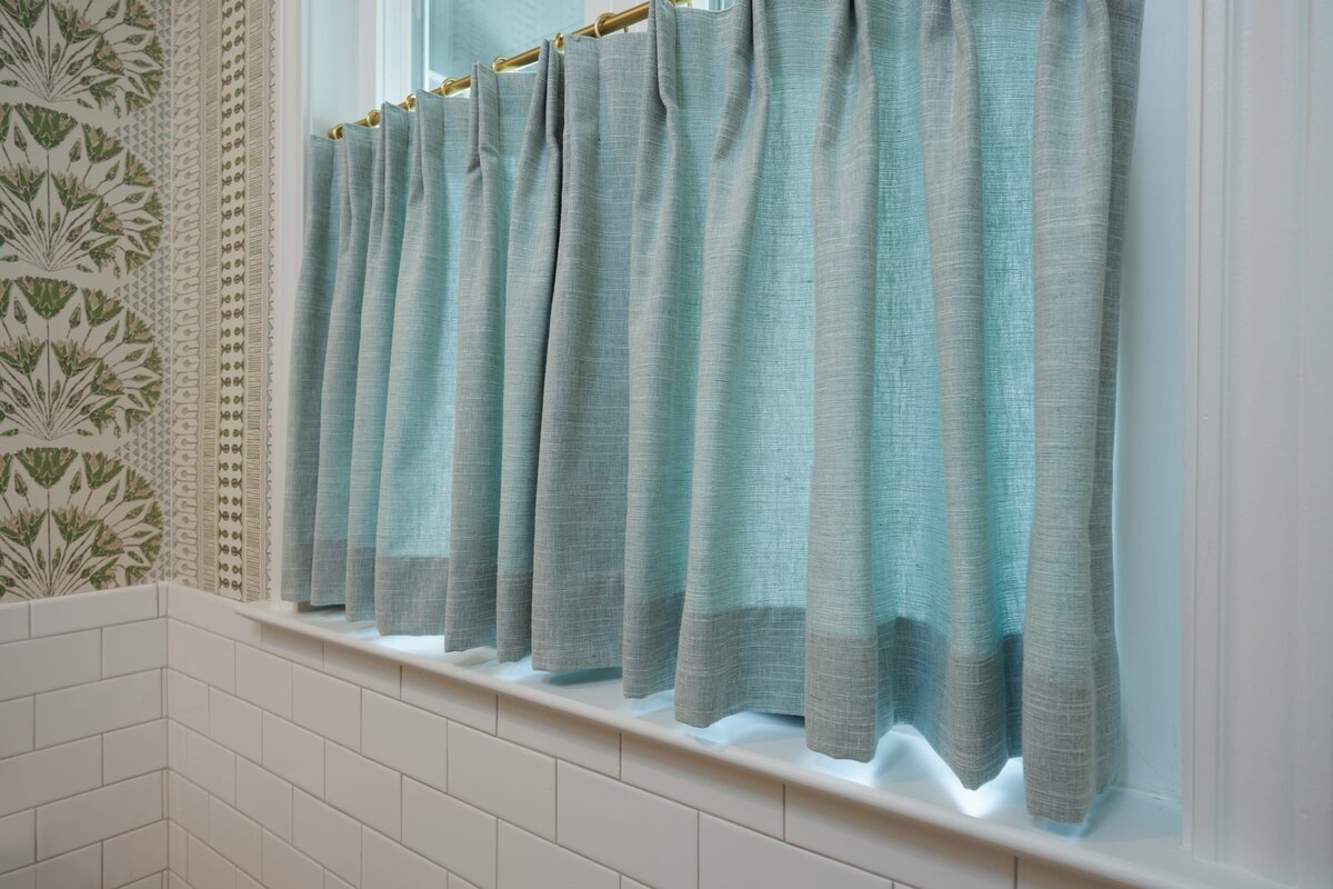 the keeping room interiors oakview half bath window curtains in light blue
