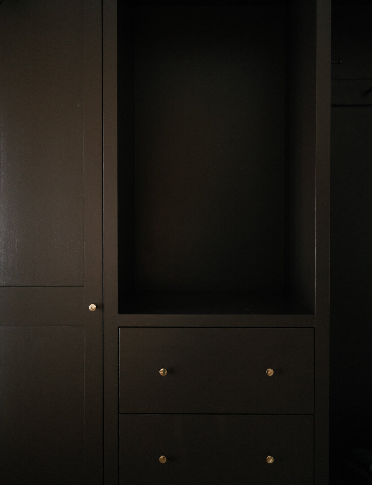 custom stock branding photo, simple, dark wood cabinet design at ALEO Detroit