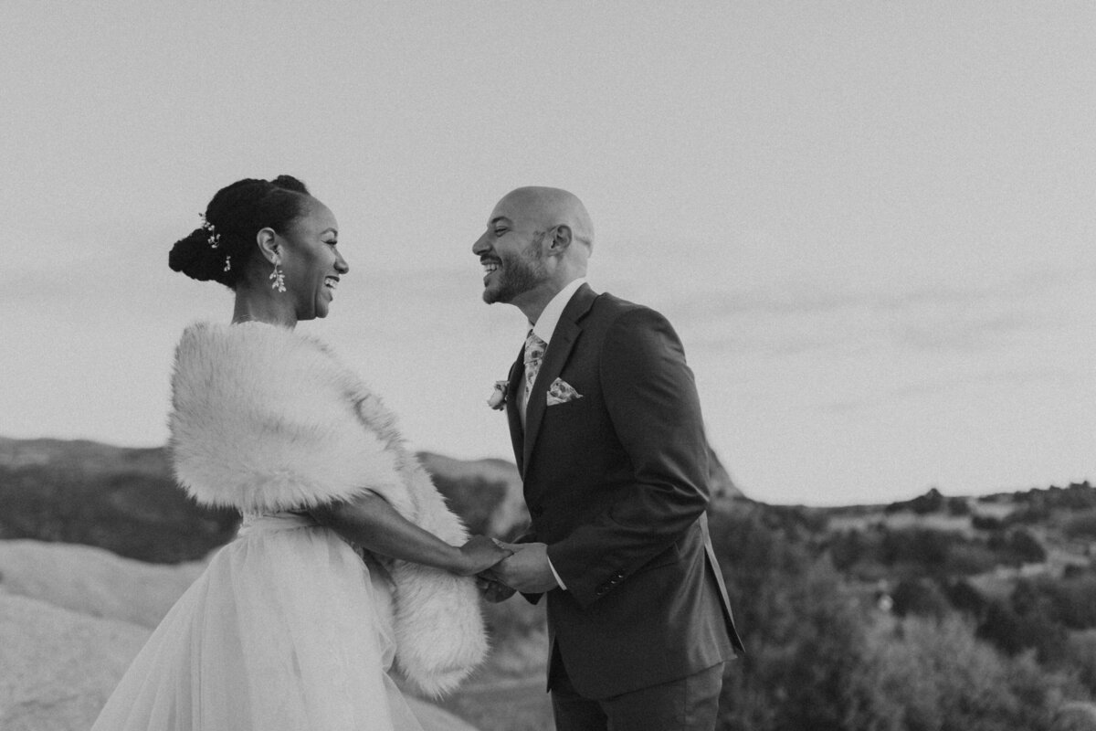 bride and groom at garden of the gods elopement