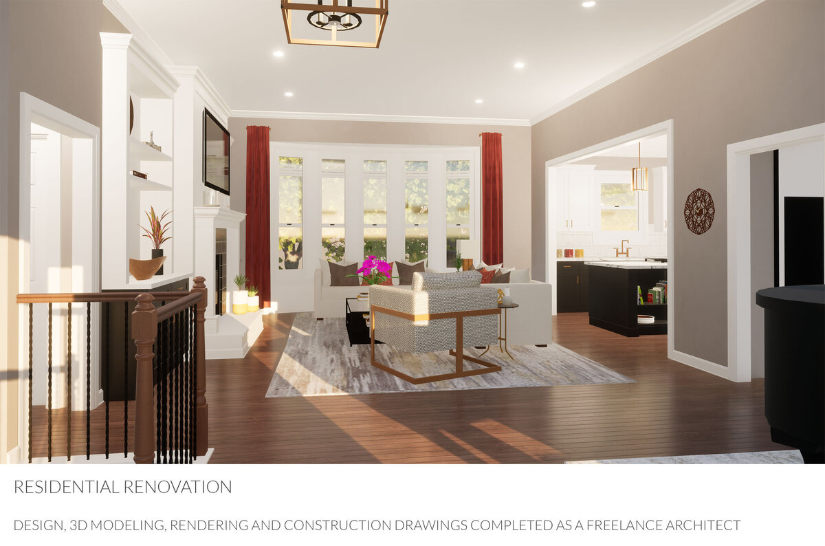 Design, construction drawings, 3D modeling and rendering for Independence, MO residence renovation