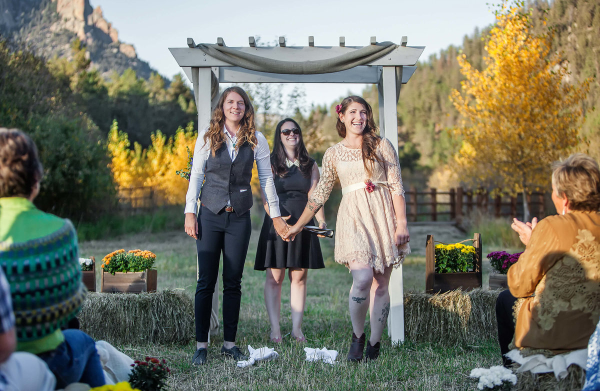 Beautiful lesbian brides outdoor Conifer Colorado Mountain  Wedding