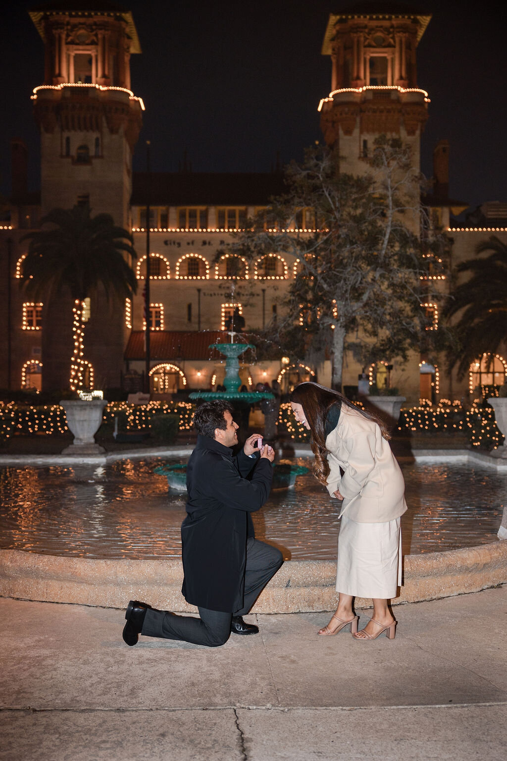Proposing at night in St. Augustine | Photo by Phavy, St. Augustine Proposal Photographer