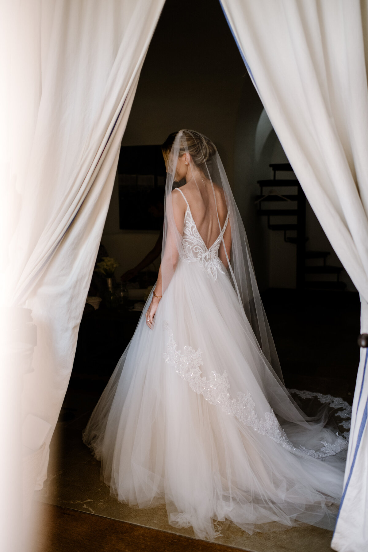 bride getting ready for wedding at cap rocat in mallorca