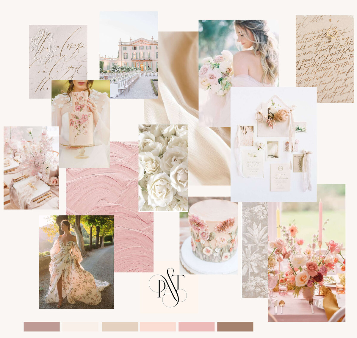 Romantic brand moodboard with muted tones for Emma Rose